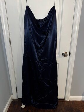 Abercrombie & Fitch Navy Satin Slip Dress with Spaghetti Straps